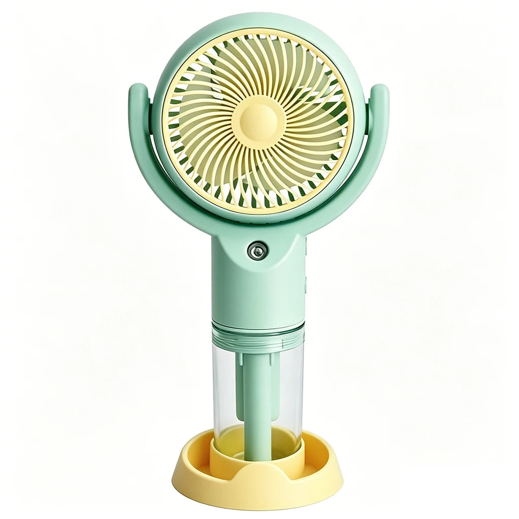 Ventilatore portatile a spruzzo, potente mini ventilatore da tavolo USB, flusso d'aria a 3 velocità, perfetto per casa, ufficio, camera da letto e viaggi all'aperto.