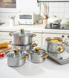 Set di pentole in acciaio inossidabile da 10 pezzi Pentole a induzione Utensili da cucina antiaderenti Pentola per stufato in acciaio inossidabile con coperchio per pentola