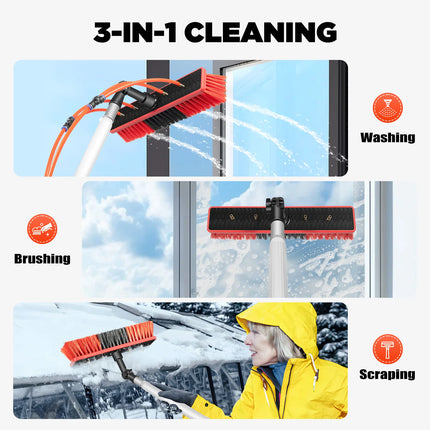 3-in-1 Cleaning Kit with Brush and Scraper, 7.4m Telescopic Water-Fed Pole, 180° Rotating Poles for External Window Cleaning