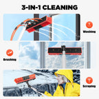 3-in-1 Reinigungsset mit Bürste und Schaber, 7,4 m teleskopischer Wasserzufuhrstange, 180° schwenkbare Stäbe für die Außenfensterreinigung