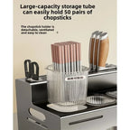 Porta Utensili da Cucina Multifunzionale con Porta Bacchette Integrato, Organizzatore da Parete Senza Foratura per Coltelli e Utensili