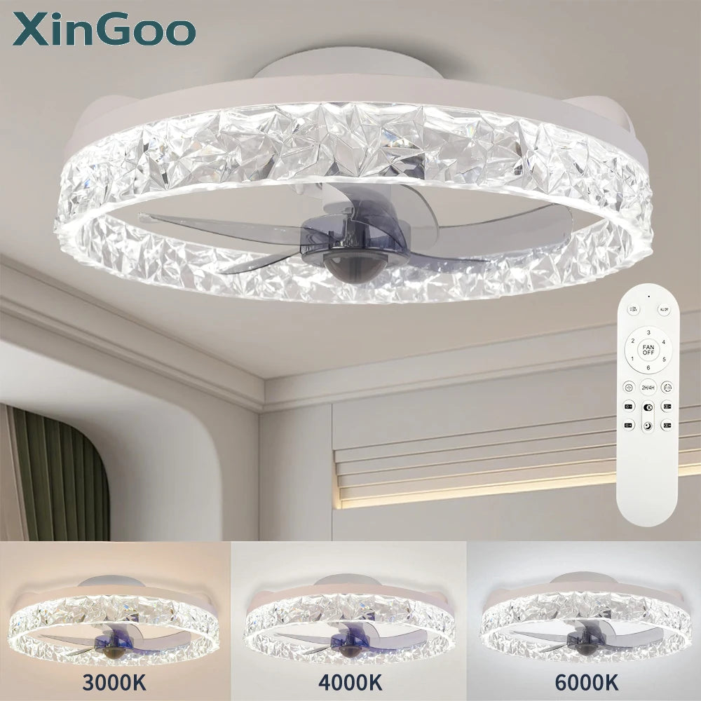 Ventilatore da Soffitto Intelligente XINGOO con Luce e Telecomando, Ventilatore Decorativo per Camera da Letto, Ventilatore a 6 Velocità con Luce LED Circolante