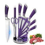 9-teiliges lila Küchenmesserset, scharf und verschleißfest, aus 3CR13-Edelstahl, mit ergonomischem Hohlgriff, Chefmesser-Set mit Geschenkverpackung