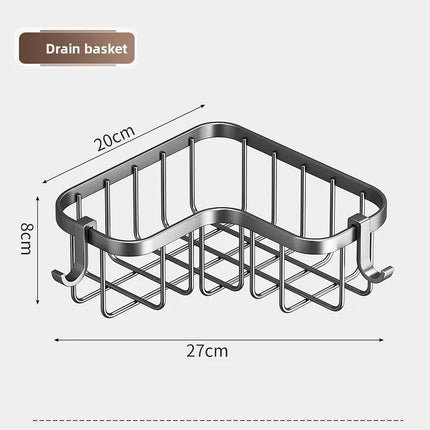 Carbon Steel Kitchen Sink Drain, Wall-Mounted Corner Rag Storage Rack, No Drilling, Waterproof Space Saver