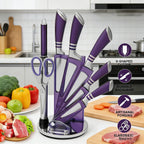 9-teiliges lila Küchenmesserset, scharf und verschleißfest, aus 3CR13-Edelstahl, mit ergonomischem Hohlgriff, Chefmesser-Set mit Geschenkverpackung