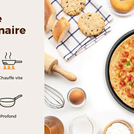 24 cm High-Sided Pan with Lid - Non-Stick Granite Frying Pan, Induction Compatible