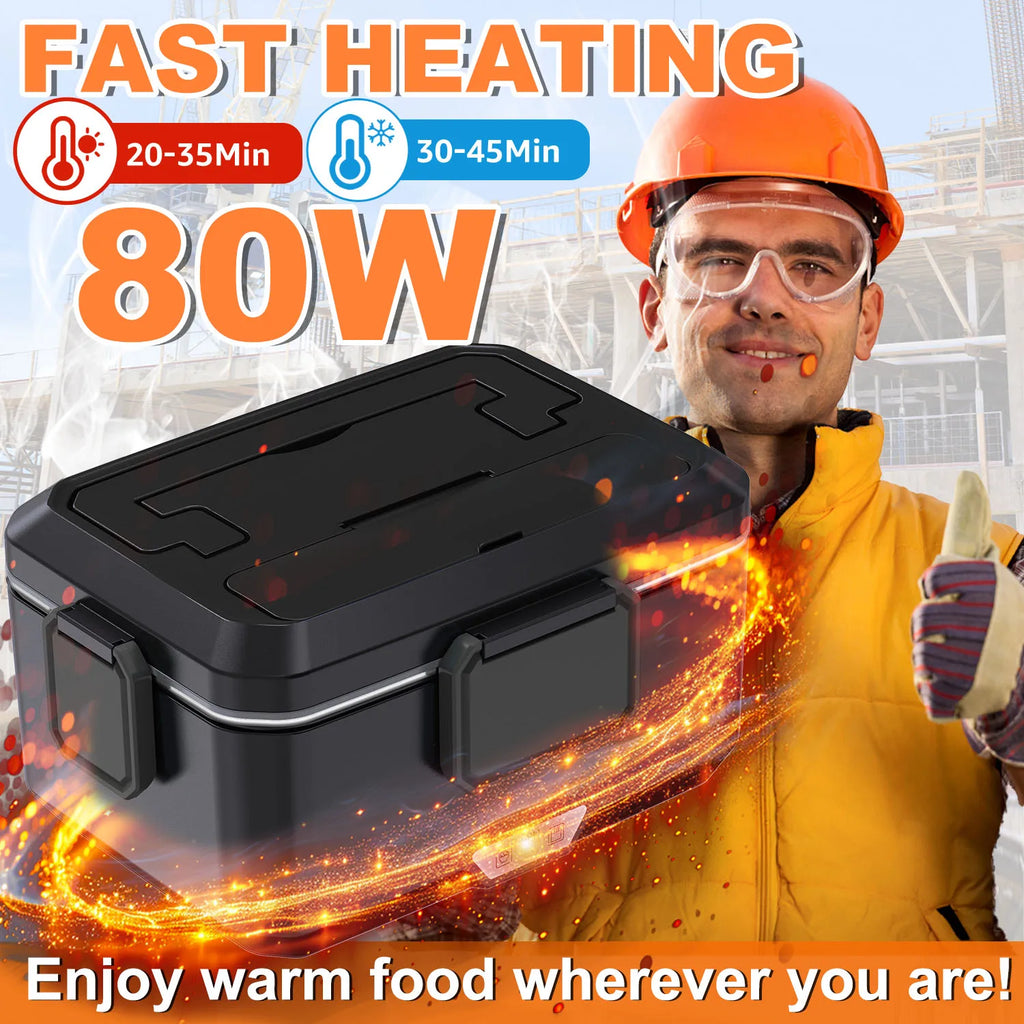 2,5L Elektrischer Tragbarer Speisenwärmer, 80W, Dual-Use 12V Auto und 220V Zuhause, Auslaufsicherer Edelstahl-Thermobehälter mit Isoliertasche und Komplettem Zubehör