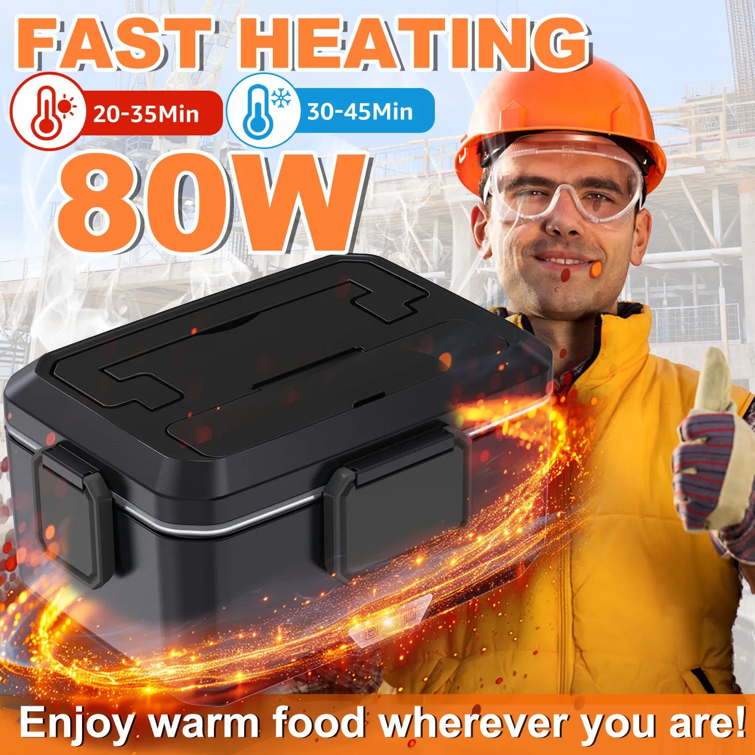 2,5L Elektrischer Tragbarer Speisenwärmer, 80W, Dual-Use 12V Auto und 220V Zuhause, Auslaufsicherer Edelstahl-Thermobehälter mit Isoliertasche und Komplettem Zubehör