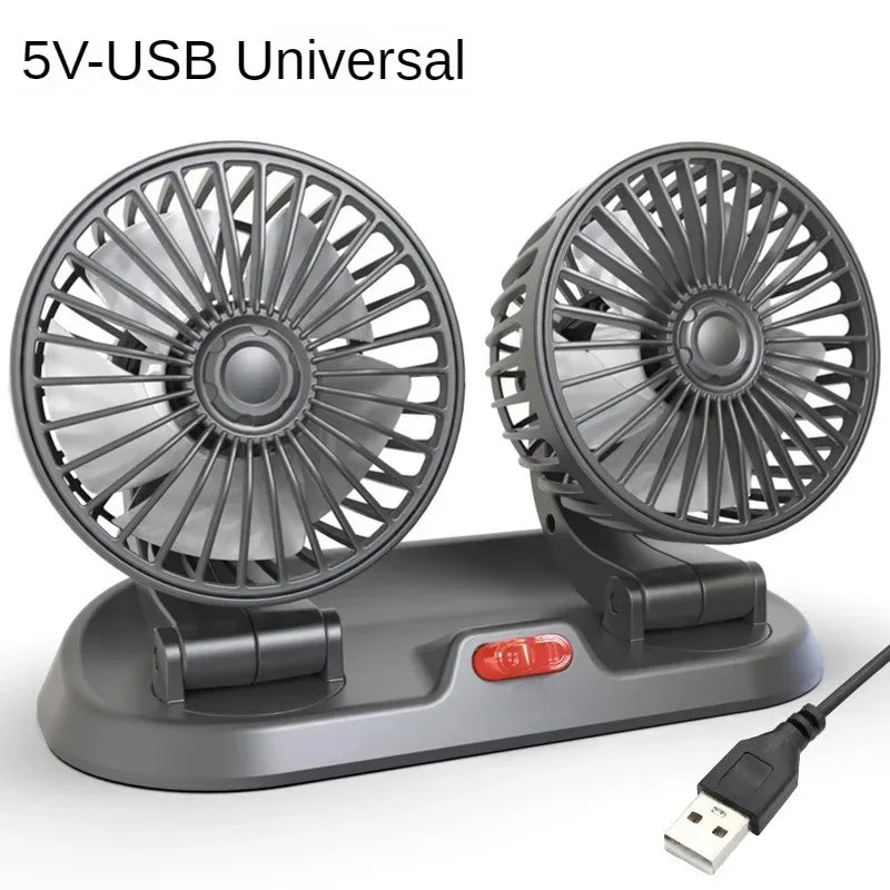 Ventilatore per auto EAFC 5V 12V a doppia testa con raffreddamento ad aria a 360° °   Mini ventilatore portatile USB regolabile per auto, accessori per auto a basso rumore