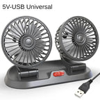 Ventilatore per auto EAFC 5V 12V a doppia testa con raffreddamento ad aria a 360° °   Mini ventilatore portatile USB regolabile per auto, accessori per auto a basso rumore