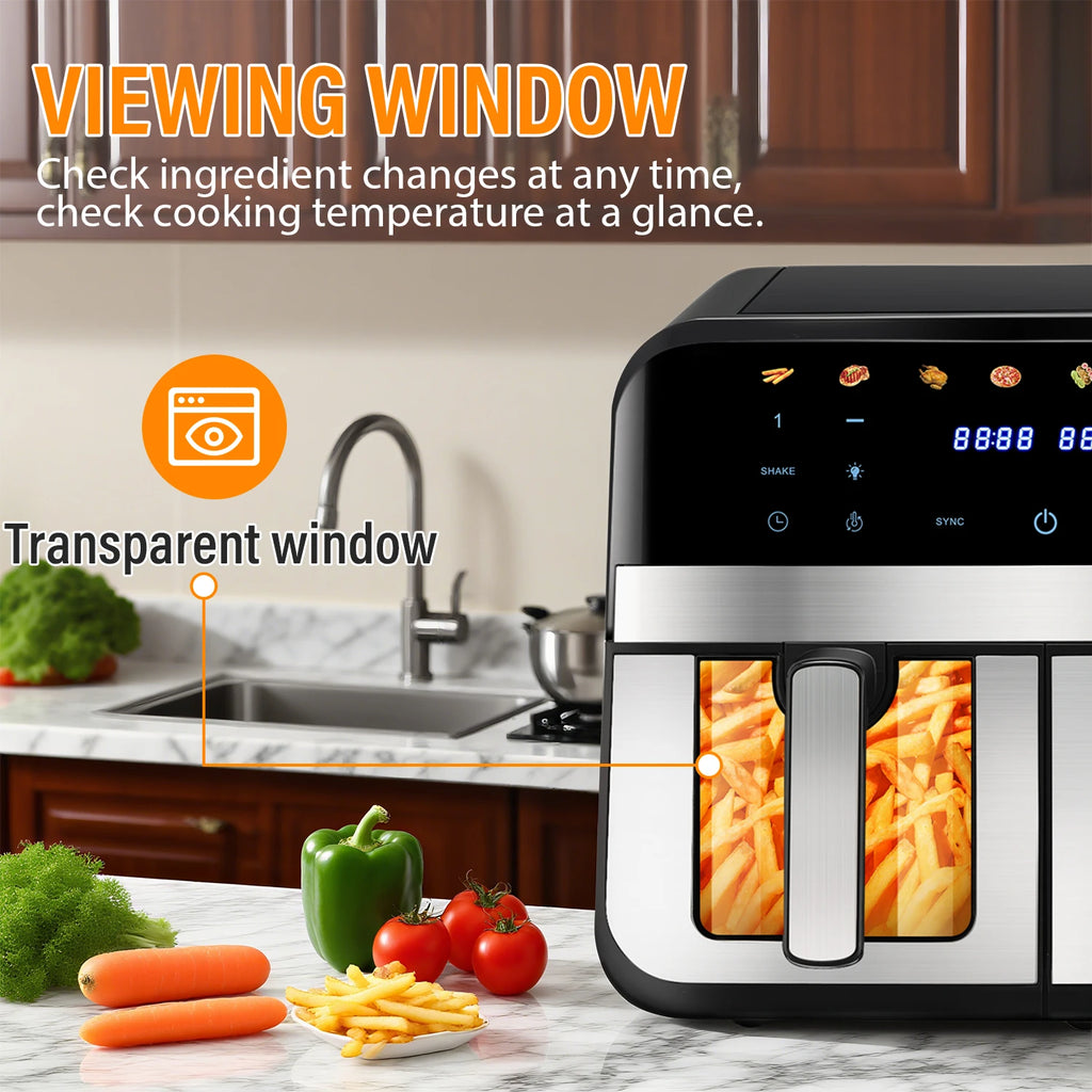 Forno friggitrice ad aria a doppio cestello da 9 litri con finestre Easy View - Oyajia