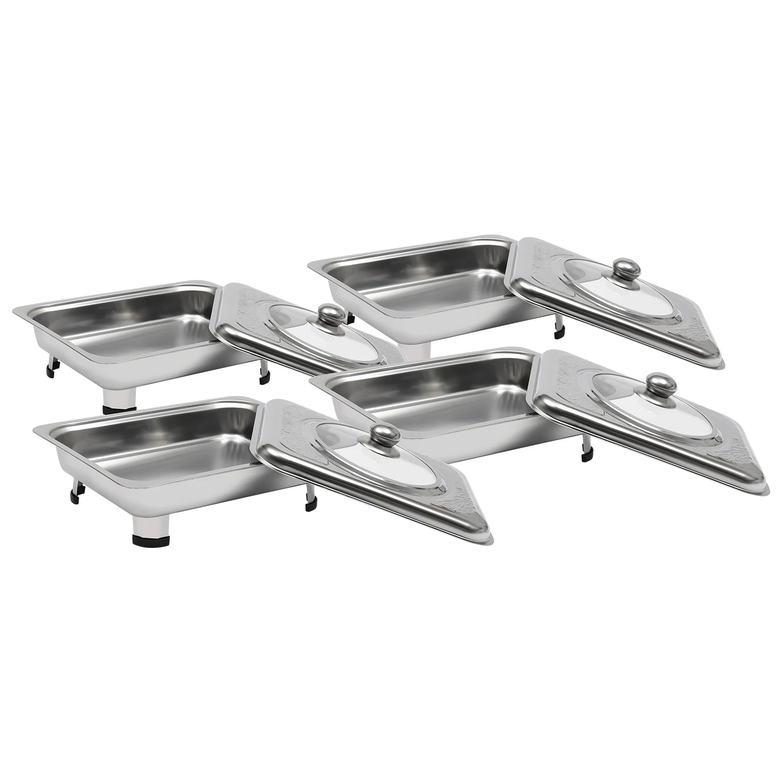 4/8 Stück Chafer-Pfannen-Buffet-Servierbehälter mit Deckel, rechteckiger Speisenwärmer-Pfannen-Servierbehälter
