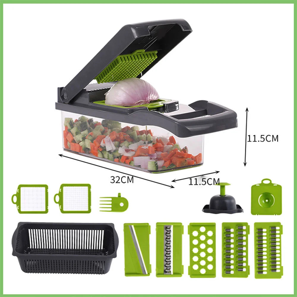 Multifunktionaler Gemüseschneider Würfelklingen, Slicer, Reibe, Schäler, Kartoffel- und Käseablaufreibe, Küchenwerkzeuge