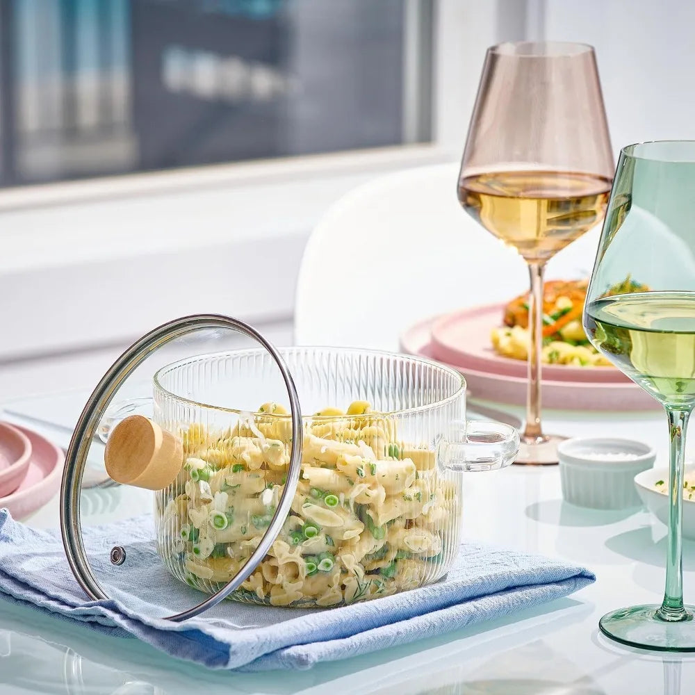 Glas-Kochtopf mit Deckel Hitzebeständiger Glas-Kochtopf 1,6 l mit Doppelgriffen Antihaft-Kochtopf für Suppen- und Milch-Kochgeschirr