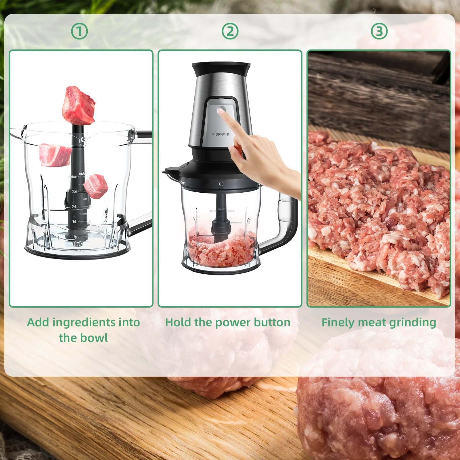 BioloMix 700W 3-in-1 Multifunktionaler tragbarer Küchenroboter Entsafter Mixer Smoothie Mixer Lebensmittelhacker Trockenmühle für die Küche