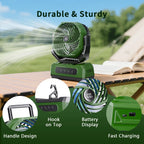 Ventilatore Portatile Ricaricabile, Ventilatore Senza Fili a Batteria da 15000mAh con Lanterna LED, Alimentato tramite USB C per Viaggi, Camera da Letto, Casa, Campeggio, Tenda, Ufficio, Spiaggia, Scrivania, Pesca, Tavolo