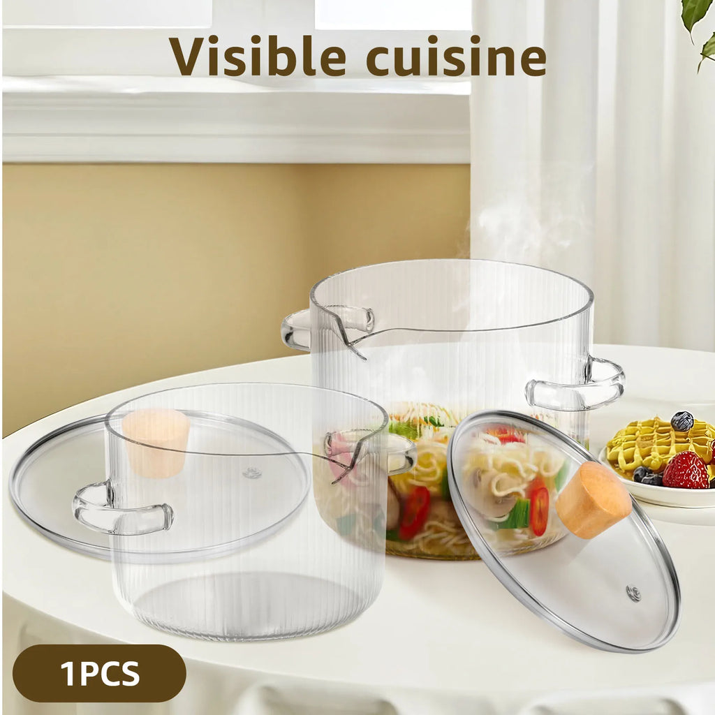 1,6/2,3L Glas Kochtopf mit Deckel Glaskessel Müsli Schalen Kochtopf Transparenter Borosilikatglas Suppentopf