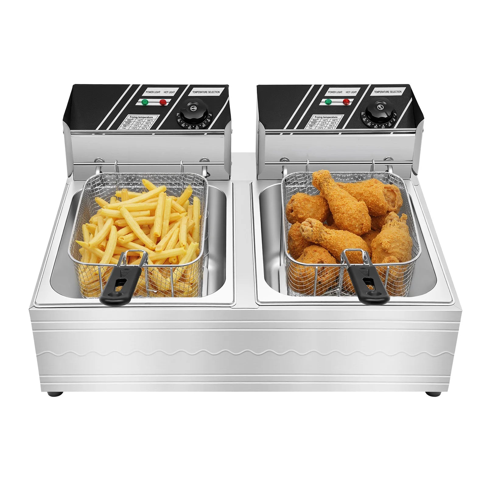 Friggitrice Elettrica a Doppia Vasca Bymaocar EF-82 2.5KW+2.5KW 30L Acciaio Inox 410