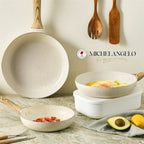 MICHELANGELO Set di padelle in granito da 8/9,5/11 pollici Padella bianca antiaderente con manico antiscottatura Padella per frittata Compatibile con induzione