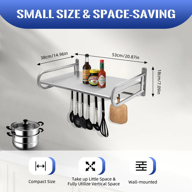 2-Tier Microwave Oven Rack, Expandable Shelf, Kitchen Storage Tool with 6 Flexible Hooks for Balcony Kitchen