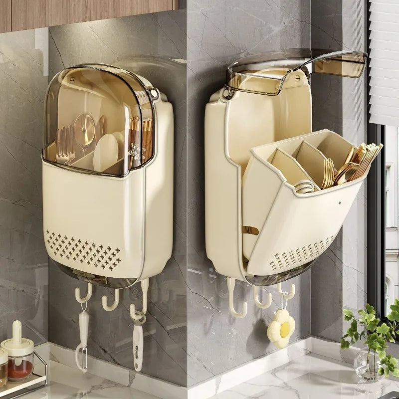 Porta Bacchette da Cucina a Parete Senza Foratura, Pieghevole, Antipolvere, con Drenaggio, per Uso Domestico