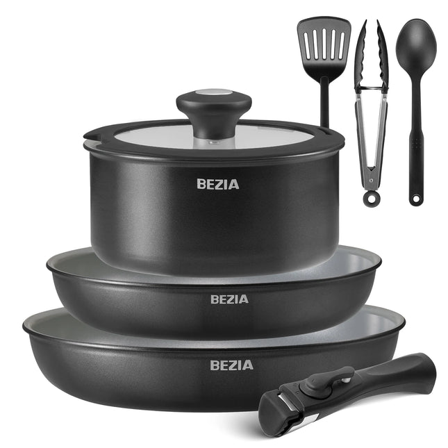 Set di padelle con manico rimovibile, padelle con ceramica antiaderente, set di padelle a induzione con utensili da cucina, per tutti i tipi di stufe