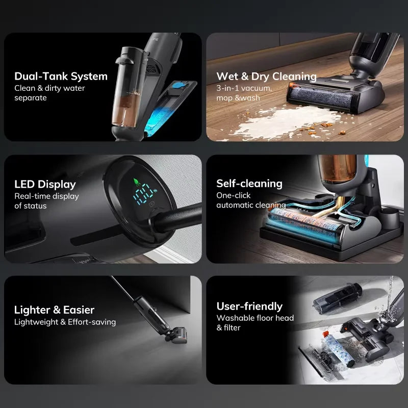 ILIFE W90 Pro Intelligenter Kabelloser Nass- und Trockensauger, 7000Pa Saugkraft, 1-Minuten-Selbstreinigung, Doppelter Wassertank, Verbesserte Version des W90