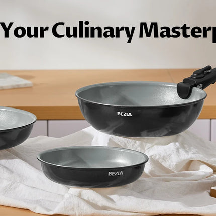 Bezia Induction Cookware Healthy Ceramic Coating, Nonstick Pots and Pans Set 13 PCS with Detachable Handles
