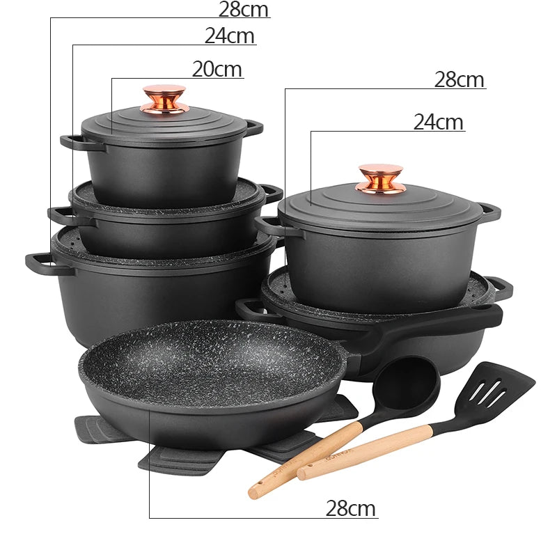 DONNOR Set di pentole in ceramica Set di pentole a induzione da 18 pezzi con coperchio Set di padelle e pentole antiaderenti salutari da cucina con padella JT532