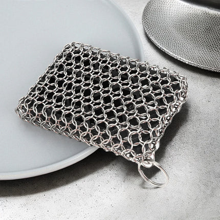 Cast Iron Cleaning Brush with Hanging Ring, Stainless Steel Brush for Seasoned Cast Iron Cookware