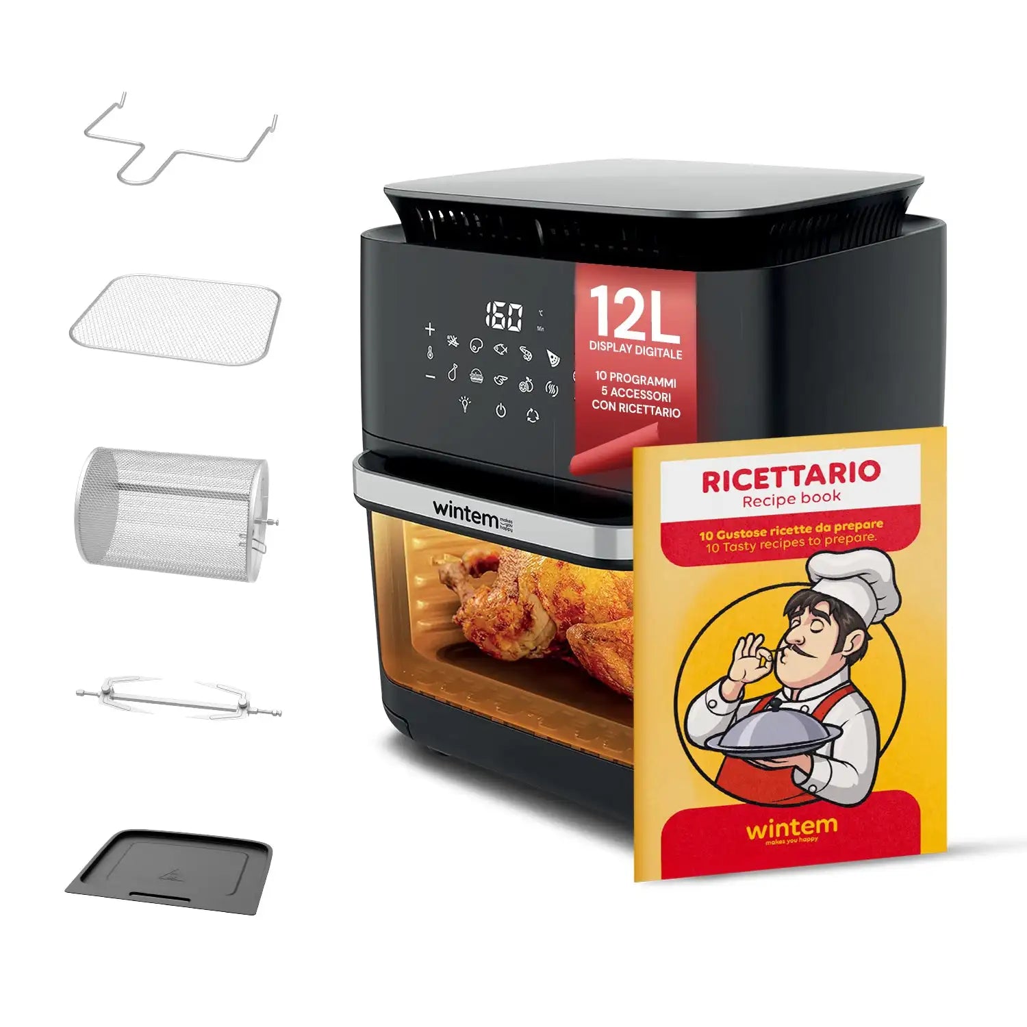 Friggitrice Aria 12L con Display LED Touch Timer 60 Min e Ricette Preimpostate