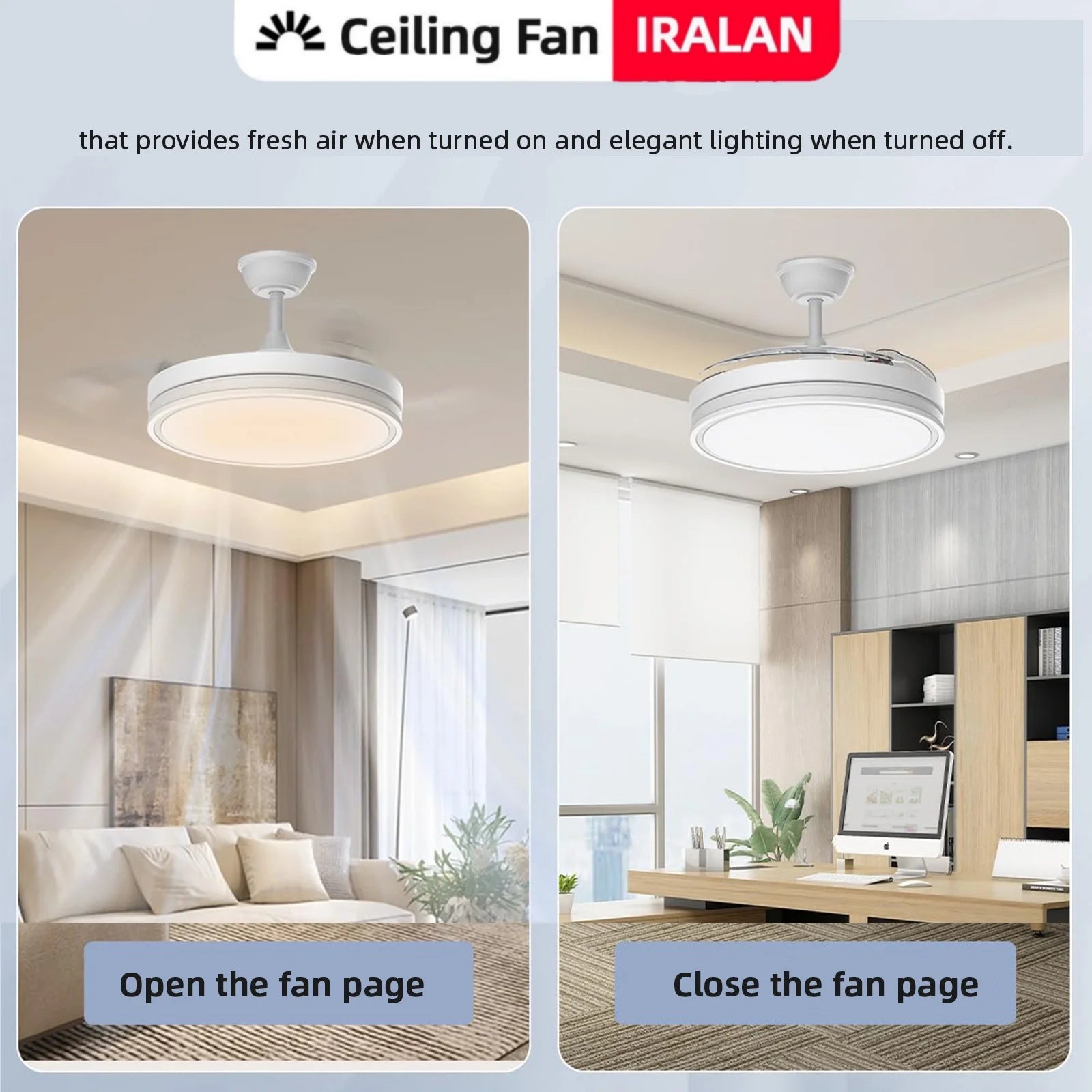 Ventilatore da Soffitto Moderno con Luce LED e Telecomando, 3 Colori Cambiabili, Pale Invisibili, Silenzioso, Decorazione Camera da Letto, Consegna Rapida da Magazzino Locale in Polonia