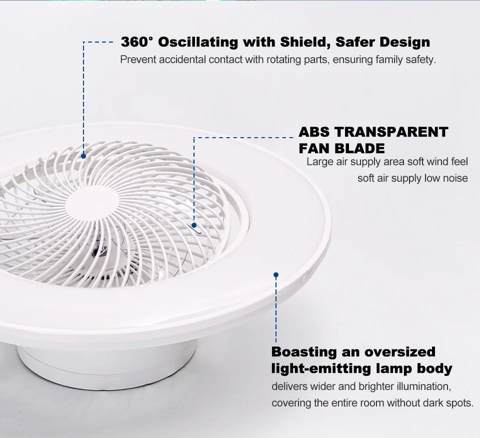 Ventilatore da soffitto da 100W con luce, controllo remoto tramite APP, lampada a LED dimmerabile a 360° °   Luce di sfondo RGB silenziosa girevole a 6 velocità per la casa