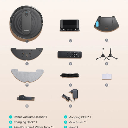 Airzeen R7 3-in-1 Robot Vacuum and Mop, 4000Pa Suction, Smart App/Alexa Control, Self-Charging for Pet Hair and Hard Floors