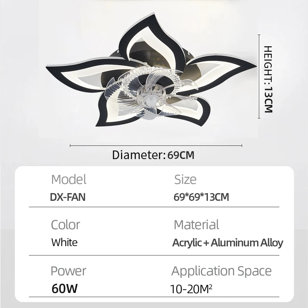Ventilatore da soffitto con lampada LED, in acrilico a forma di loto, 6 velocità, silenzioso, a risparmio energetico, con luce integrata