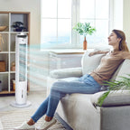 Ventilatore a torre da 60W raffreddato ad acqua con telecomando, funzione umidificante, timer da 8 ore, adatto per ambienti inferiori a 20 m² ㎡ Diametro 30 cm, altezza 100,8 cm.
