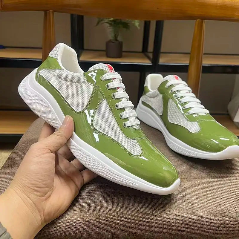 Trendy klassische Herren-Sneaker 2026 aus Lackleder und atmungsaktivem Mesh, echtes Leder, bequem, frühlingshaft-leger, Sportschuhe
