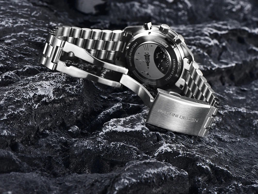 PAGANI DESIGN Orologio da Polso al Quarzo con Vetro Zaffiro, Cronografo Sportivo Impermeabile 10 Bar, Acciaio Inossidabile 316L