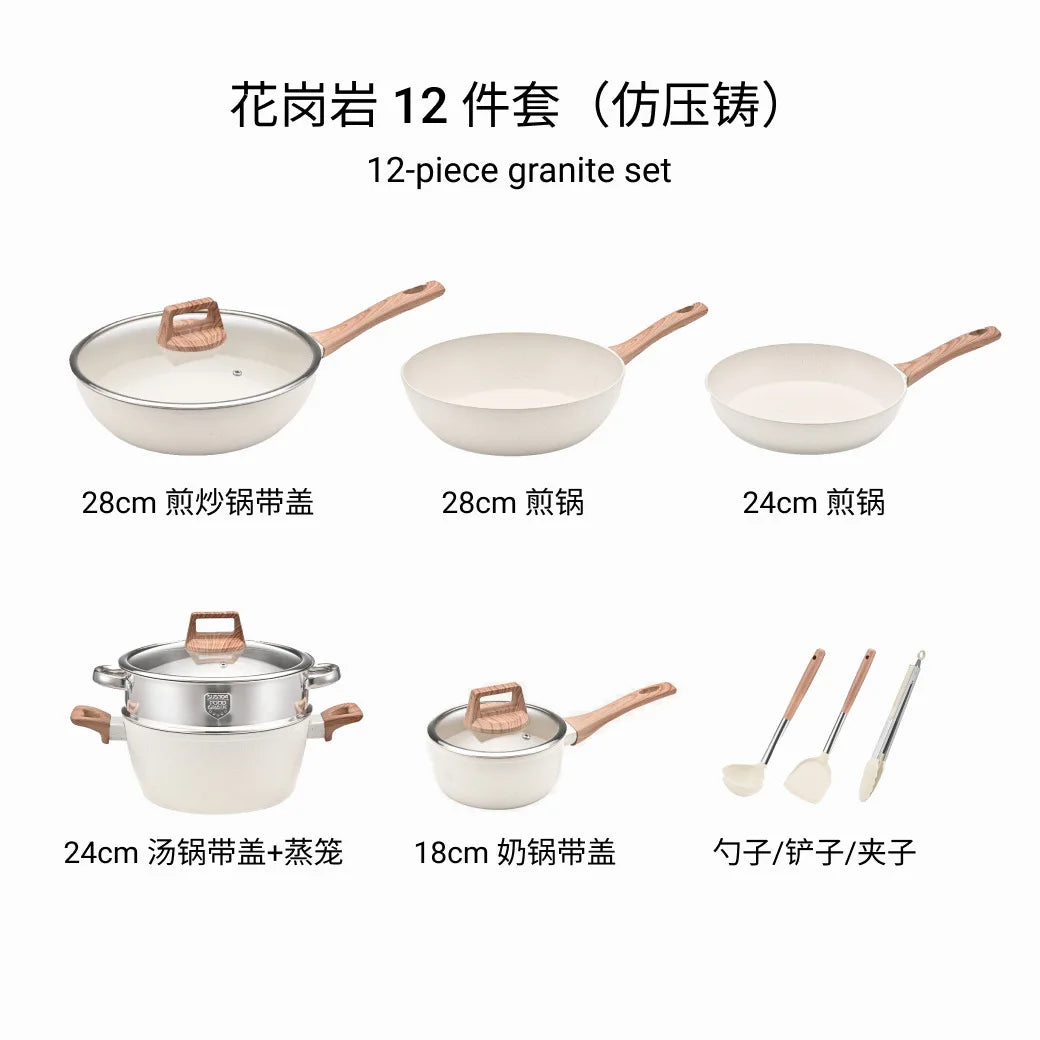 Set di Pentole da Cucina Essenziali, 12 Pezzi, Antiaderenti con Rivestimento in Granito e Compatibilità Universale con Sensori a Gas