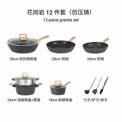 Set di Pentole da Cucina Essenziali, 12 Pezzi, Antiaderenti con Rivestimento in Granito e Compatibilità Universale con Piani Cottura a Gas