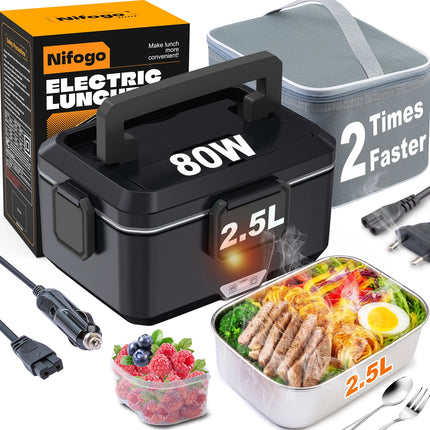 Scaldavivande Elettrico Portatile da 2.5L, 80W, Doppio Uso 12V Auto e 220V Casa, Contenitore Termico in Acciaio Inossidabile a Prova di Perdite con Borsa Termica e Accessori Completi