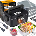 2,5L Elektrischer Tragbarer Speisenwärmer, 80W, Dual-Use 12V Auto und 220V Zuhause, Auslaufsicherer Edelstahl-Thermobehälter mit Isoliertasche und Komplettem Zubehör