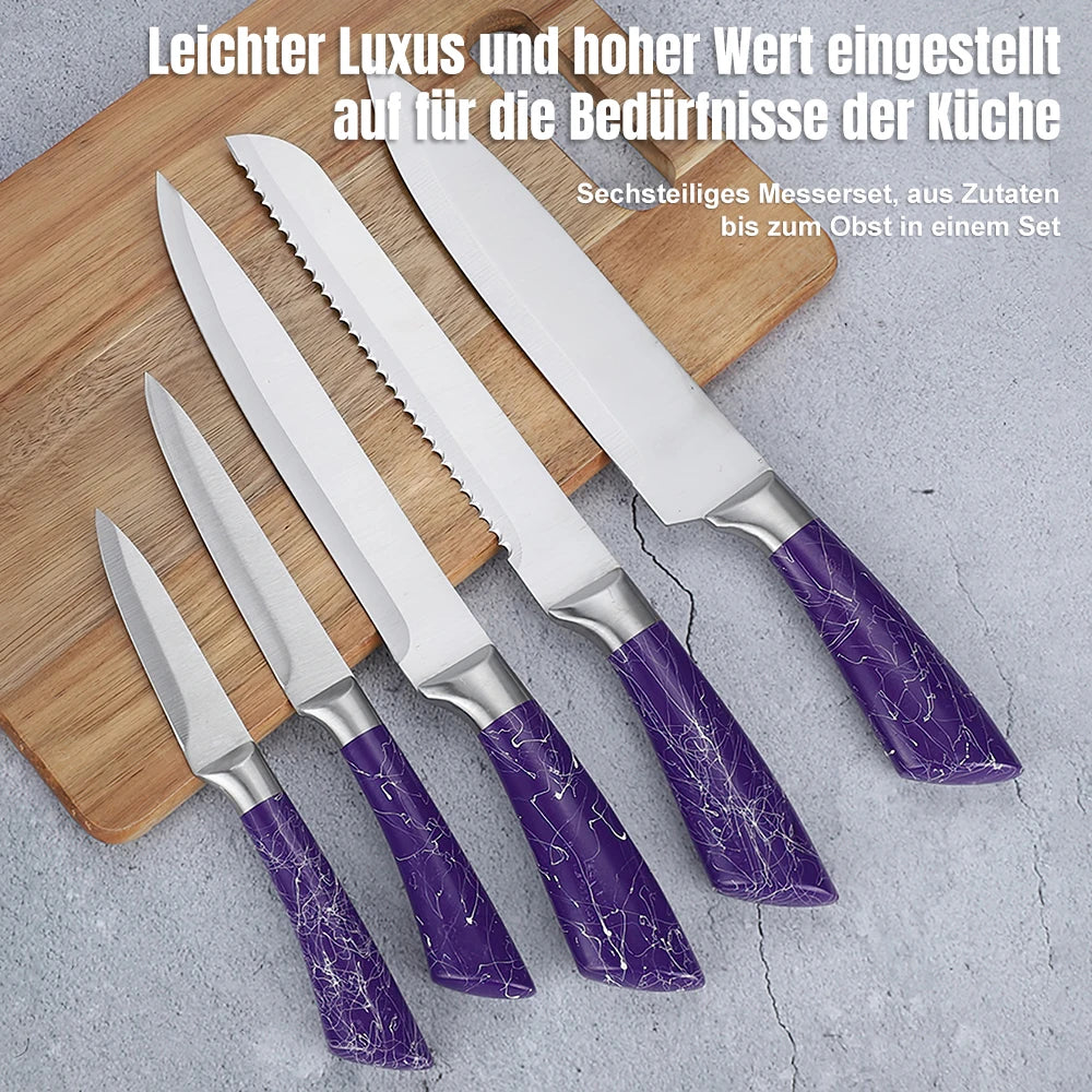 DFITO 6-teiliges ultra-scharfes 3Cr13 Küchenmesserset aus Edelstahl mit Hohlgriff, professionelle Haushaltsmesser für Fleisch/Gemüse