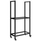Kaminholzregal für Innenräume, aus Stahl, 60 x 30 x 119 cm, 2-stufiges Regal mit Rollen, schwarz