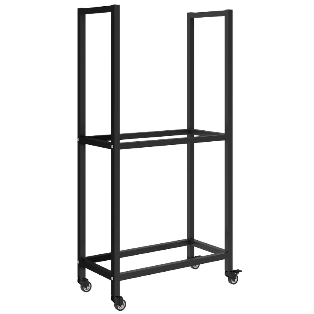 Porta legna per interni, in acciaio, 60 x 30 x 119 cm, scaffale a 2 livelli con ruote, nero