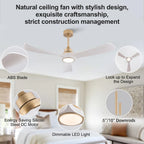 Ventilatore da soffitto bianco-oro da 52 pollici con luce e telecomando, funzione di memoria, motore DC silenzioso e reversibile, 3 pale in ABS, moderno ventilatore da soffitto per interni ed esterni con luce per camera da le