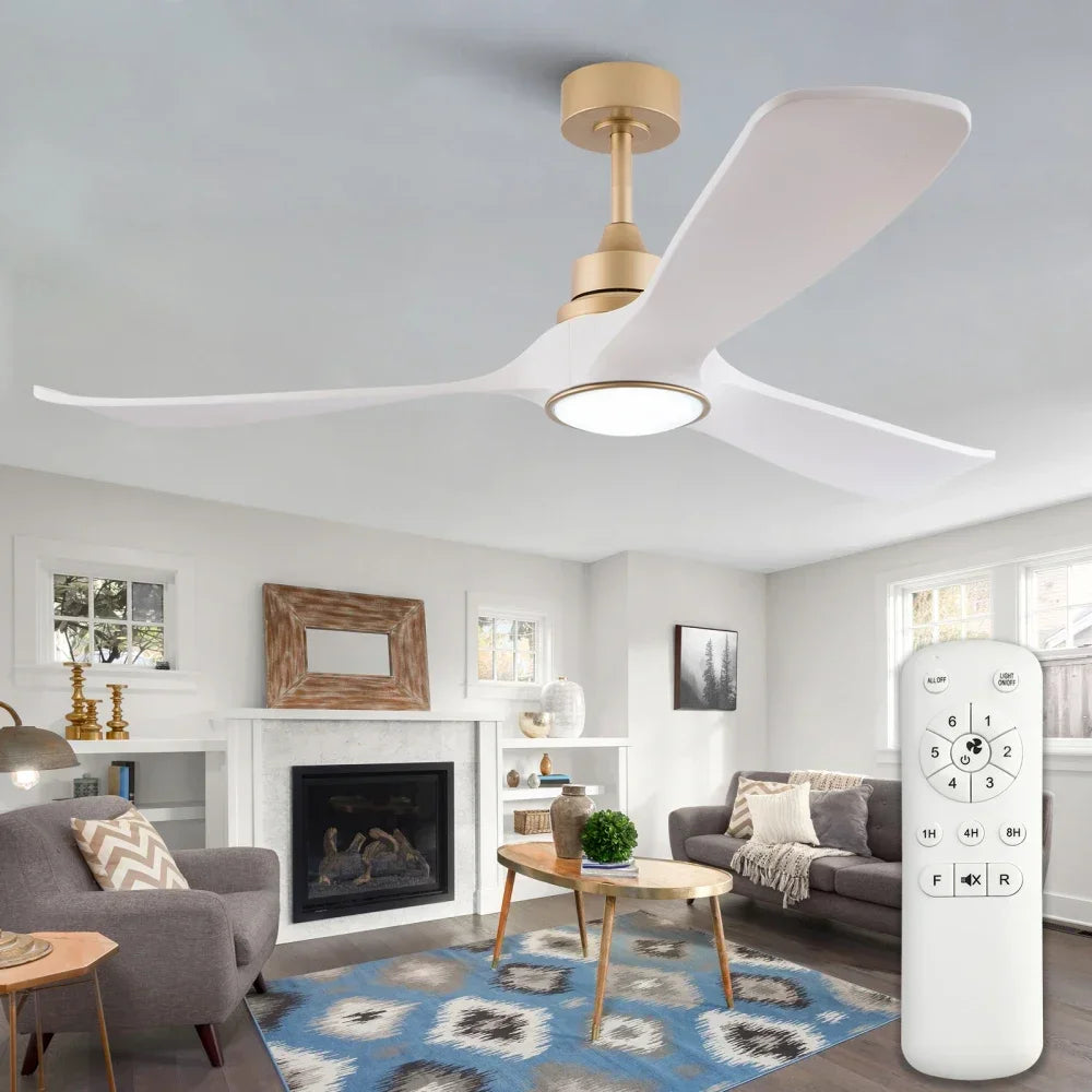 Ventilatore da soffitto bianco-oro da 52 pollici con luce e telecomando, funzione di memoria, motore DC silenzioso e reversibile, 3 pale in ABS, moderno ventilatore da soffitto per interni ed esterni con luce per camera da le