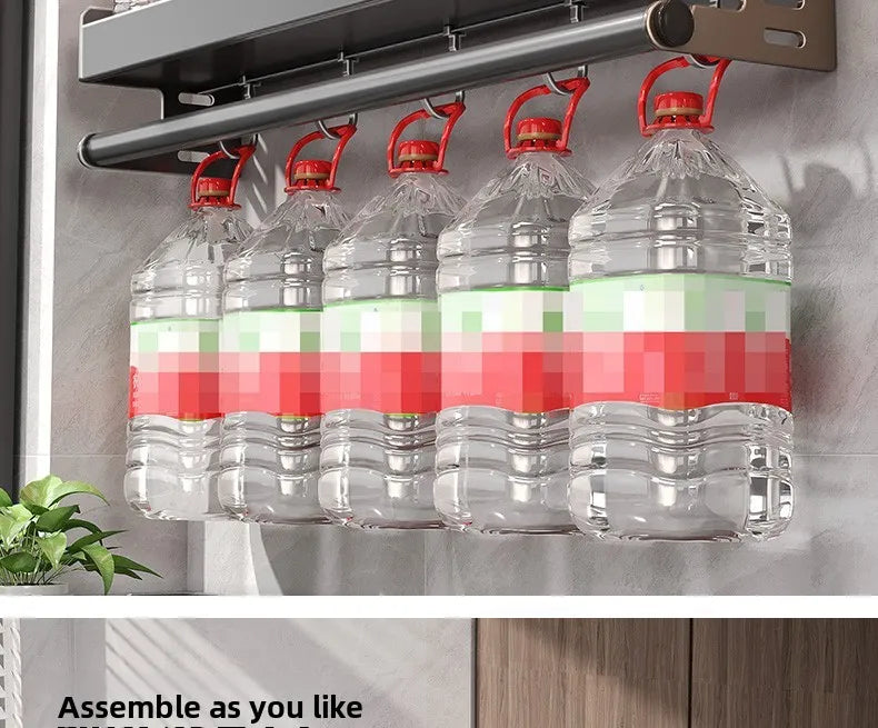 Scaffale da Cucina Color Canna di Fucile - Organizzatore Multifunzionale in Alluminio Senza Foratura per Spezie e Coltelli