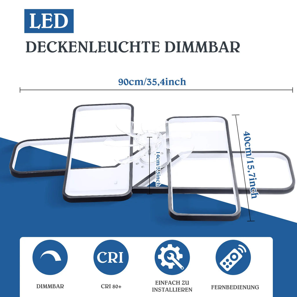 Ventilatore da soffitto LED 50 W con telecomando, 90 cm, nero
