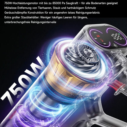 Tdyon 750W 85000PA Aspirapolvere Senza Fili, Potenza di Aspirazione Ultra-Elevata, 80 Minuti di Autonomia, Aspirapolvere Portatile con Batteria Rimovibile